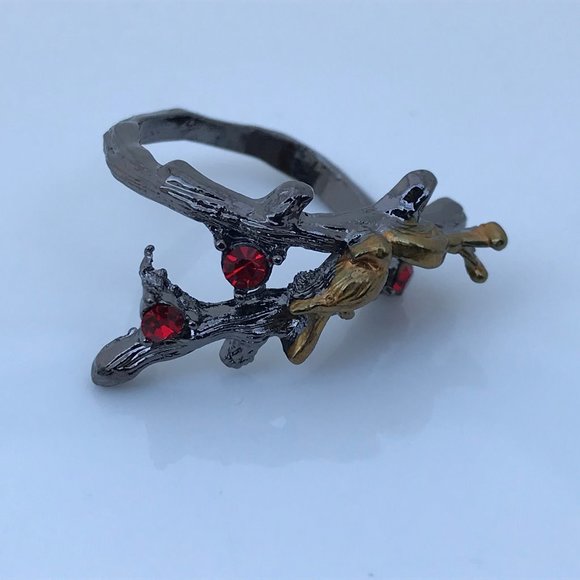 Women Ring Gold/Black Tone Branch and Snail Red - Picture 4 of 8